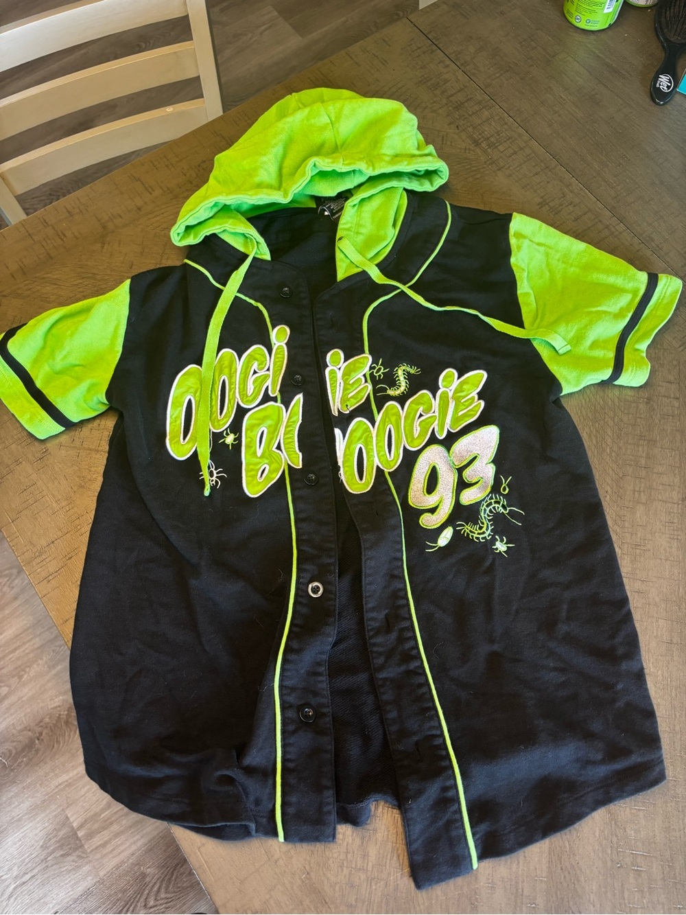 Disney Black & Neon Green Hooded Baseball Tee Shirt